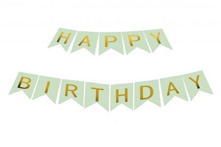 Бумажная надпись серая Happy Birthday мятная