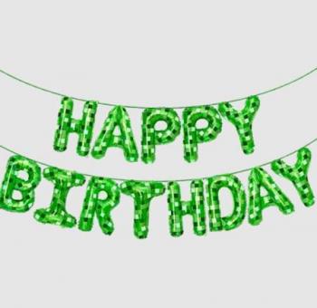 Фольгований Напис Happy birthday 13 шт., майнкрафт(Minecraft) зелений (40 см.)