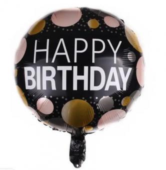 Куля фольгована коло happy birthday чорна з кружальцями 45х45см. Китай