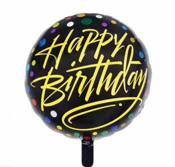 Куля фольгована коло happy birthday золотом (в горошок мікс) 45х45см. Китай