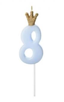 Свічка для торта 8 блакитна з короною 9,5 см PartyDeco