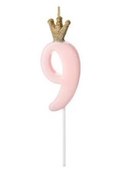 Свічка для торта 9 рожева з короною 9,5 см PartyDeco