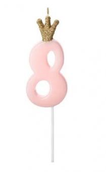 Свеча для торта 8 розовая с короной 9,5 см PartyDeco