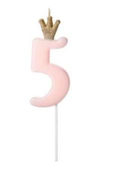 Свічка для торта 5 рожева з короною 9,5 см PartyDeco