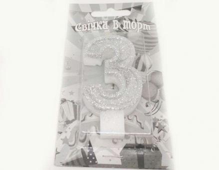 №504 Свечка в торт серебро 3-ка