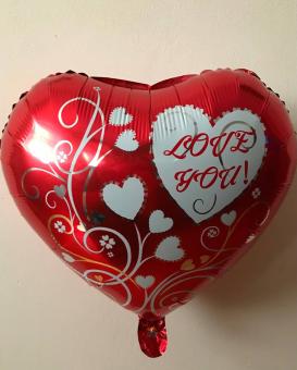 Сердце I love You красное с белыми сердечками 45х45см